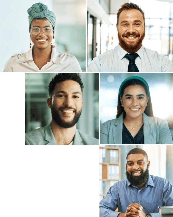 Banner com mosaico de fotos de pessoas